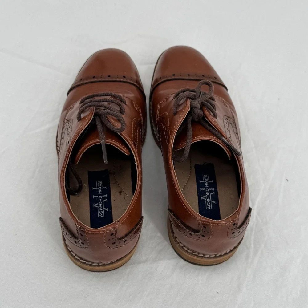 Ashford Hayes Crux Boys Cognac Brown Dress Shoes Size 10 Kids Cap Toe Oxford